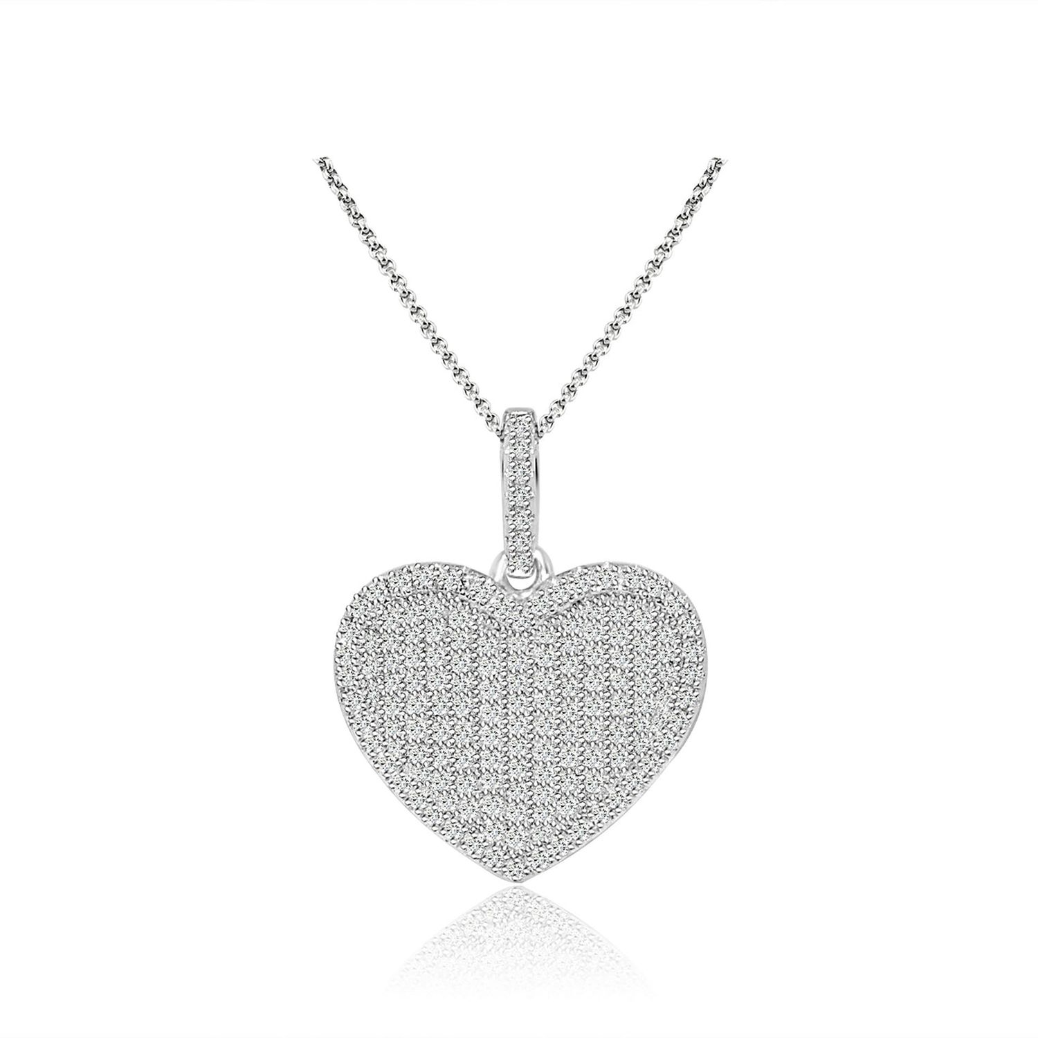 Dazzlers Sterling Silver Rhodium Plated and micro-pave CZ Heart Necklace, MPN: DYN-705