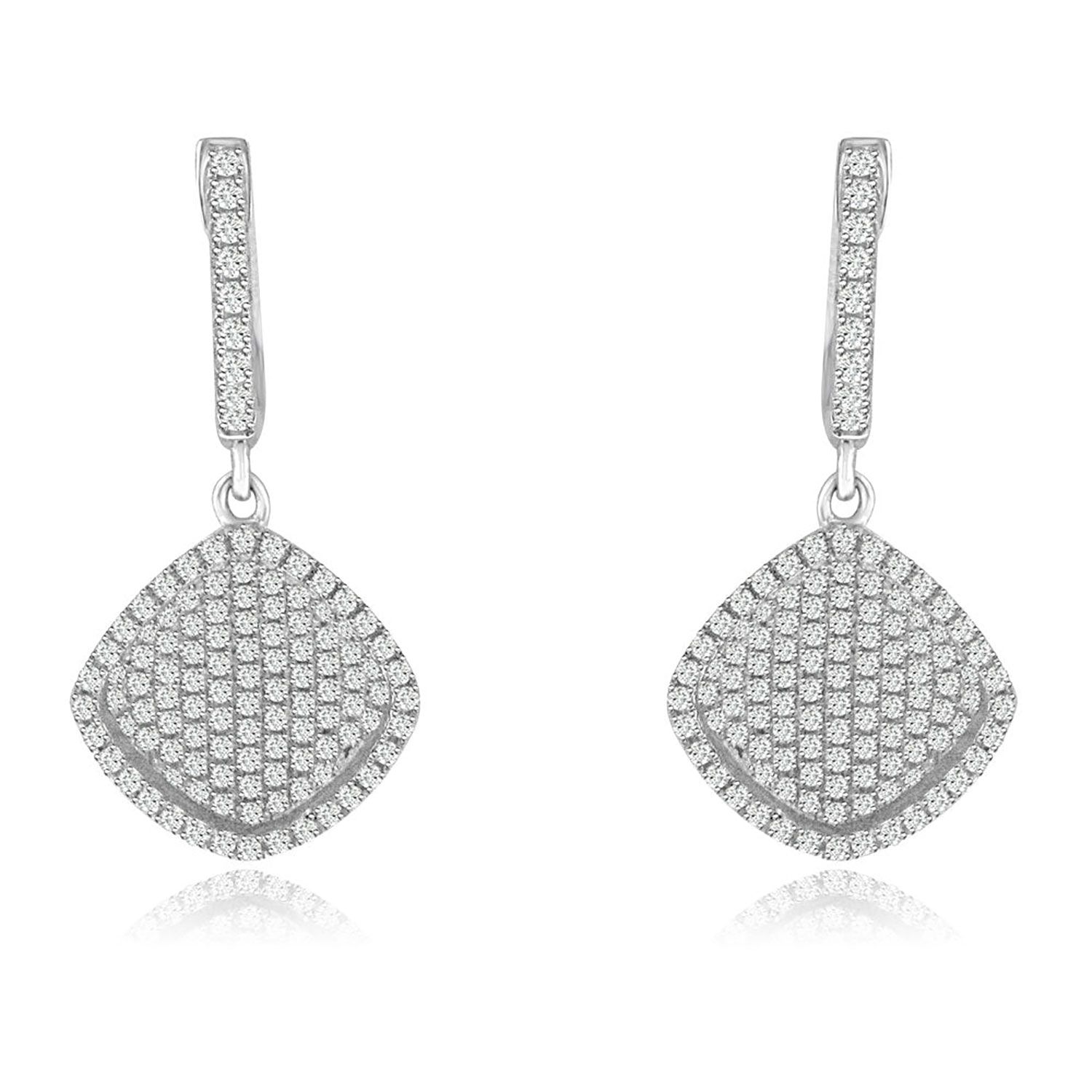 Dazzlers Sterling Silver Rhodium Plated and micro-pave Cushion CZ Dangle Earrings, MPN: DYE-717