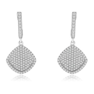 Dazzlers Sterling Silver Rhodium Plated and micro-pave Cushion CZ Dangle Earrings, MPN: DYE-717