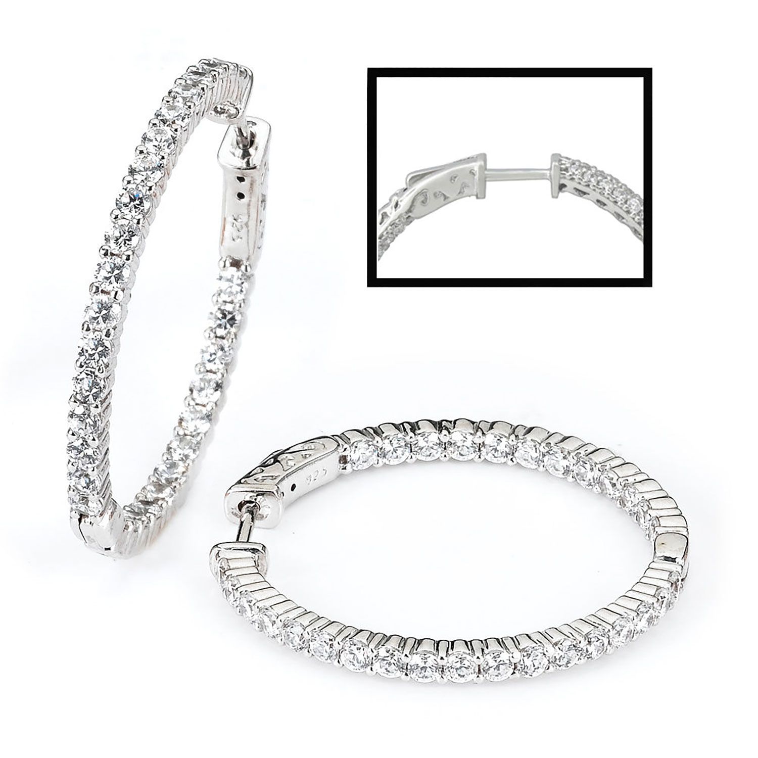 Dazzlers Sterling Silver Rhodium Plated and CZ Hoop Earrings, MPN: DCE-40