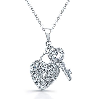 Dazzlers Sterling Silver Rhodium Plated and CZ Heart &amp; Key Necklace, MPN: DBN3816