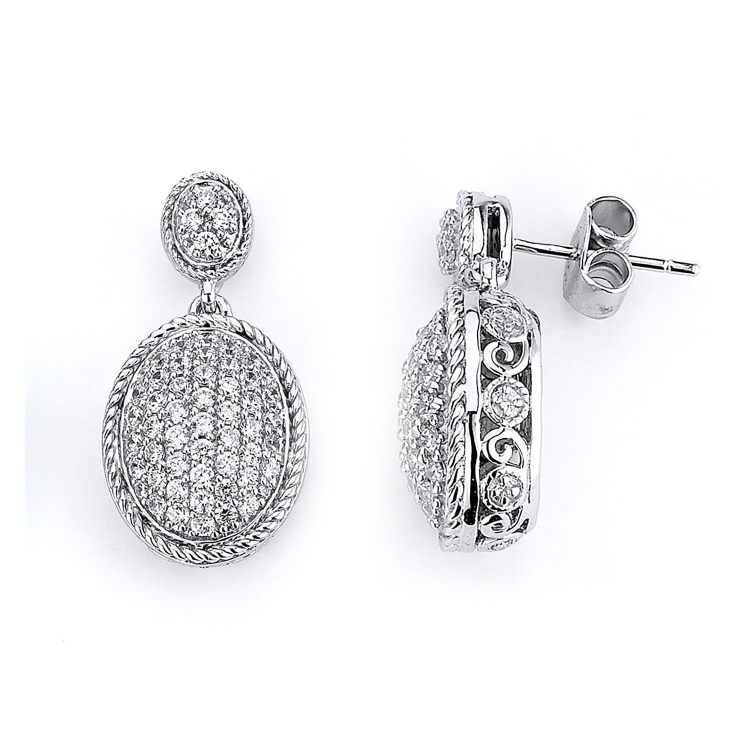 Dazzlers Sterling Silver Rhodium Plating and micro-pave CZ Oval Earrings, MPN: DCE-134