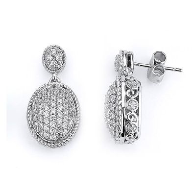 Dazzlers Sterling Silver Rhodium Plating and micro-pave CZ Oval Earrings, MPN: DCE-134