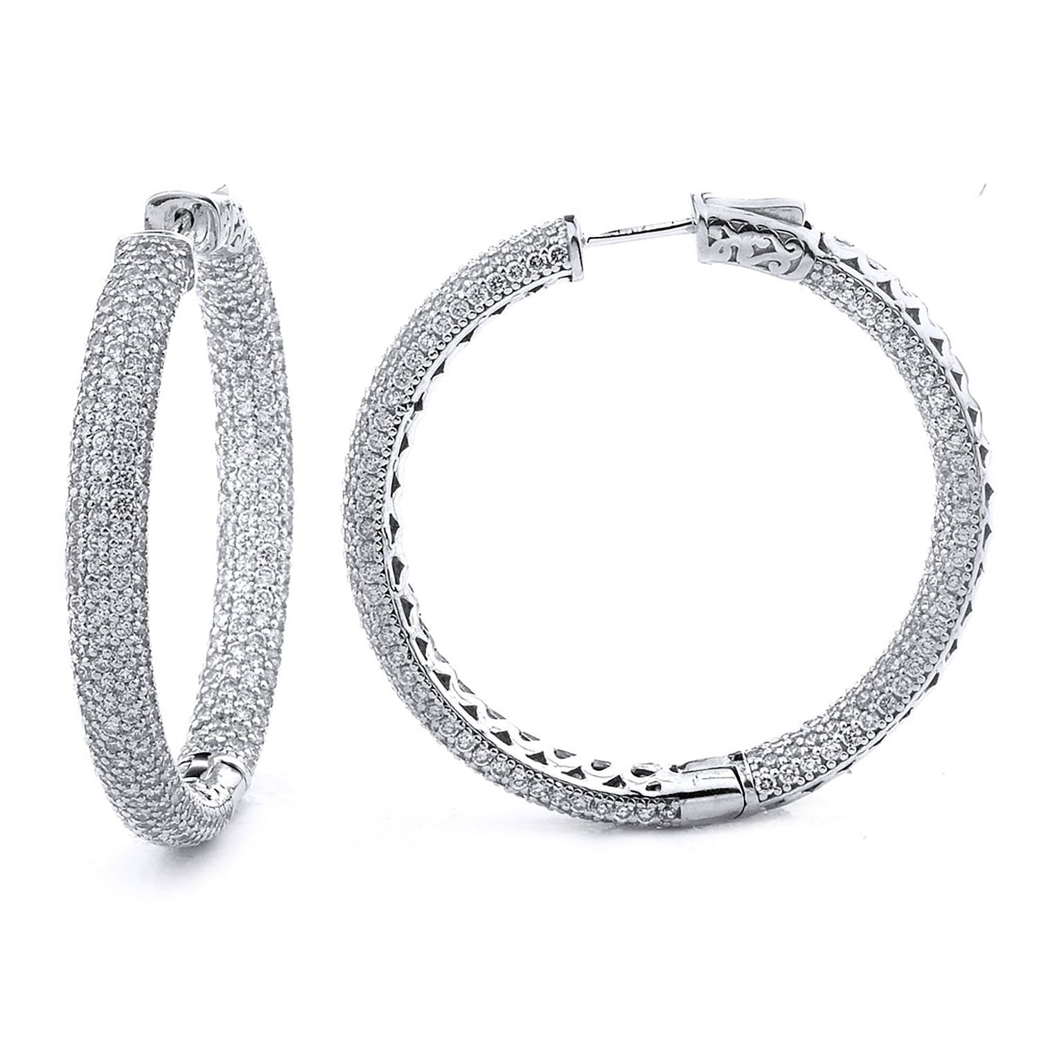 Dazzlers Sterling Silver Rhodium Plated and micro-pave CZ Hoop Earrings, MPN: DCE-313