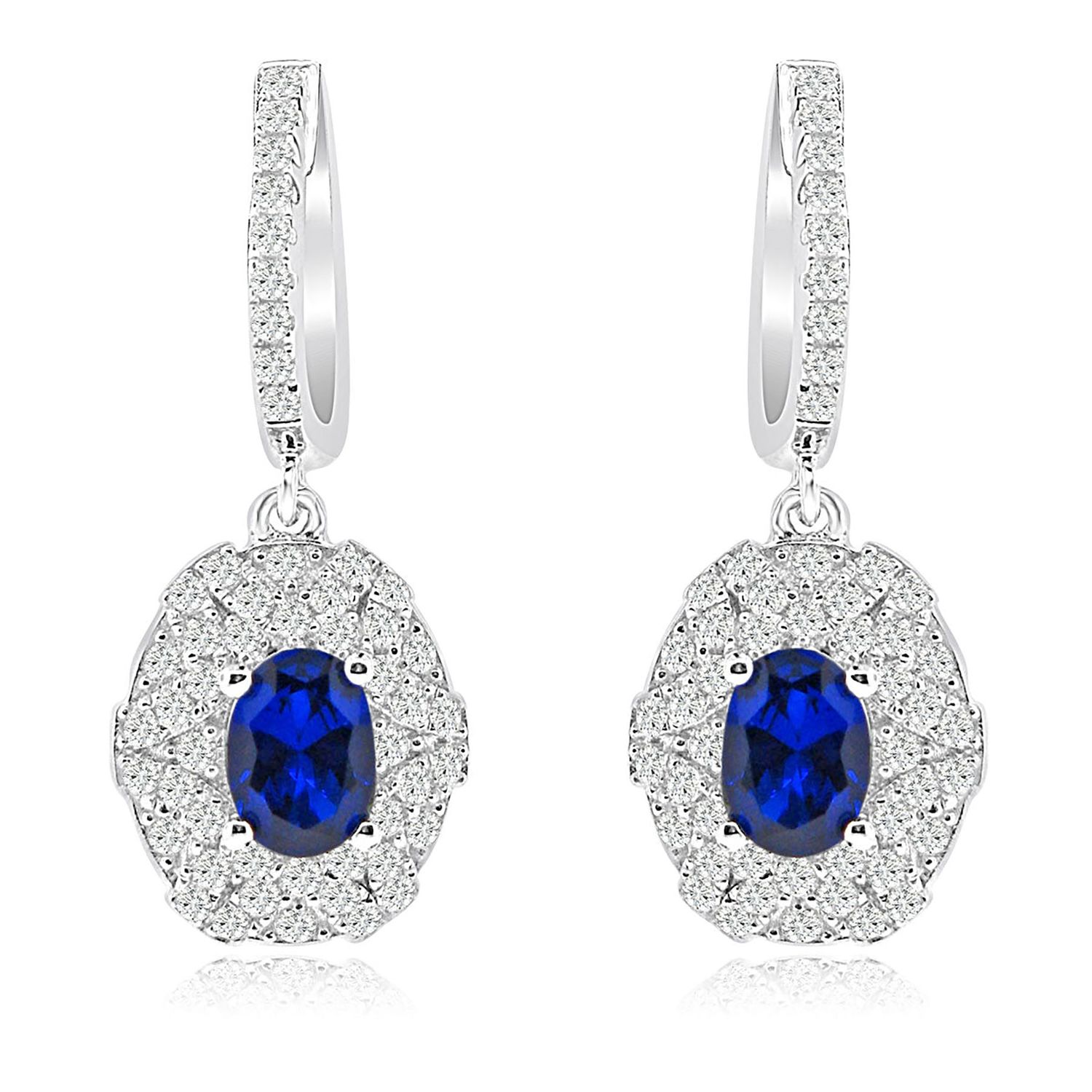 Dazzlers Sterling Silver Rhodium Plated with Simulated Sapphire and CZ Dangle Earrings, MPN: DYE-77…
