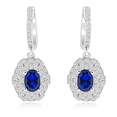 Dazzlers Sterling Silver Rhodium Plated with Simulated Sapphire and CZ Dangle Earrings, MPN: DYE-77…