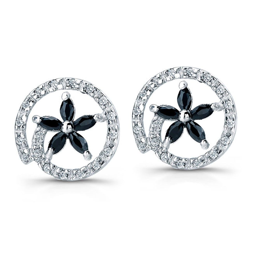 Dazzlers Sterling Silver Rhodium Plated with Black CZ Flower Earrings, MPN: DBE3020