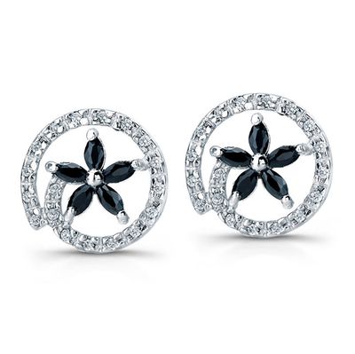 Dazzlers Sterling Silver Rhodium Plated with Black CZ Flower Earrings, MPN: DBE3020
