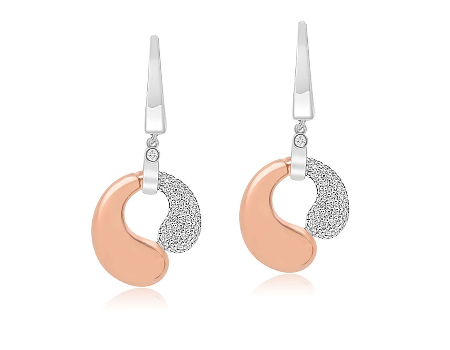 Dazzlers Sterling Silver Rhodium and Rose Gold Plated with CZ Dangle Earrings, MPN: DCE-540P