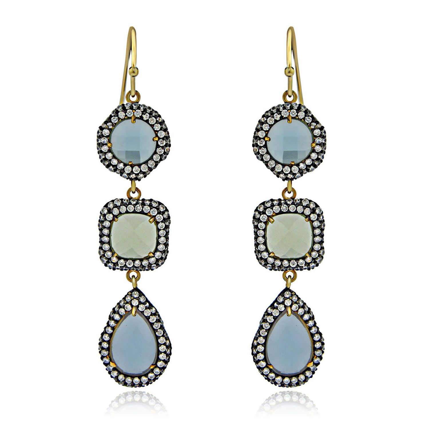 Dazzlers Sterling Silver Gold Plated with Simulated Crystal and CZ Dangle Earrings, MPN: DSE-829
