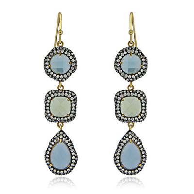 Dazzlers Sterling Silver Gold Plated with Simulated Crystal and CZ Dangle Earrings, MPN: DSE-829