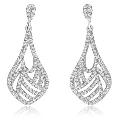 Dazzlers Sterling Silver Rhodium Plated and CZ Fashion Dangle Earrings, MPN: DYE-724