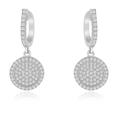 Dazzlers Sterling Silver Rhodium Plated and micro-pave CZ Circle Dangle Earrings, MPN: DYE-716