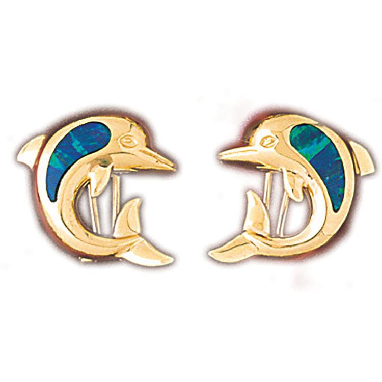 Dazzlers 14k Yellow Gold Created Opal Dolphin Earrings, MPN: DZ-14956