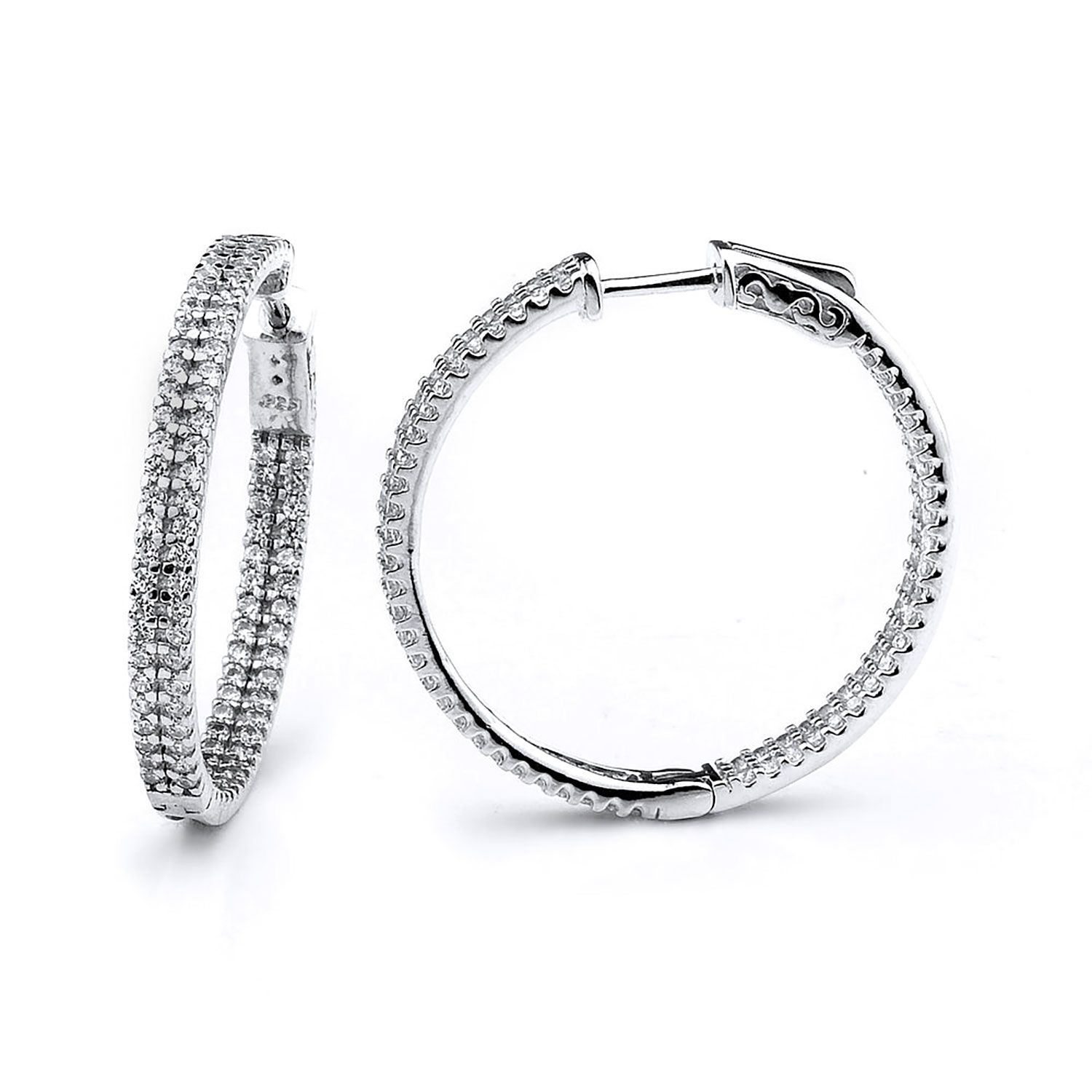 Dazzlers Sterling Silver Rhodium Plated and CZ Hoop Earrings, MPN: DCE-34