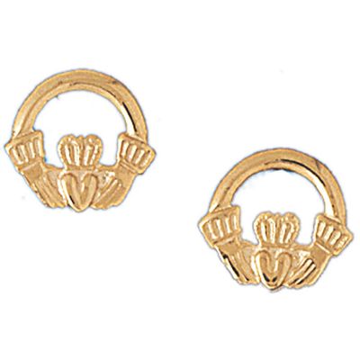 Dazzlers 14k Yellow Gold Claddagh Stud Earrings, MPN: DZ-13039