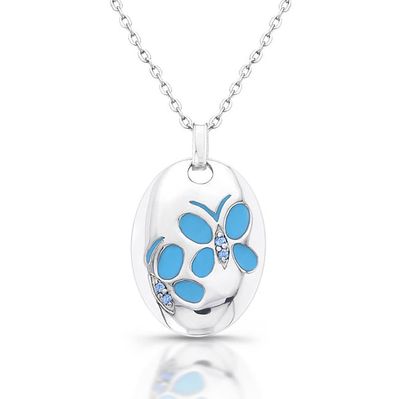 Dazzlers Sterling Silver Rhodium Plated and Turquoise Butterfly Necklace, MPN: DBN621