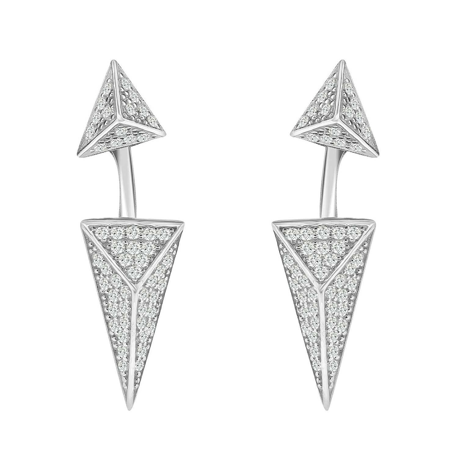 Dazzlers Sterling Silver Rhodium Plated and CZ Long Diamond Shape Stud Earrings, MPN: DCE-656