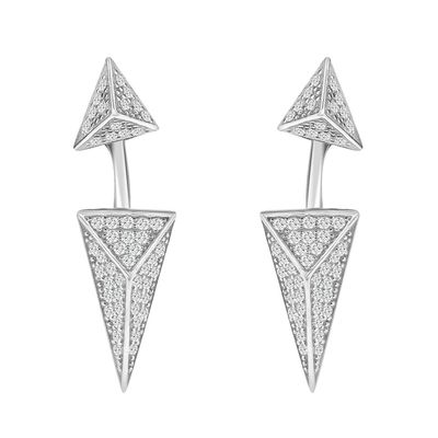 Dazzlers Sterling Silver Rhodium Plated and CZ Long Diamond Shape Stud Earrings, MPN: DCE-656