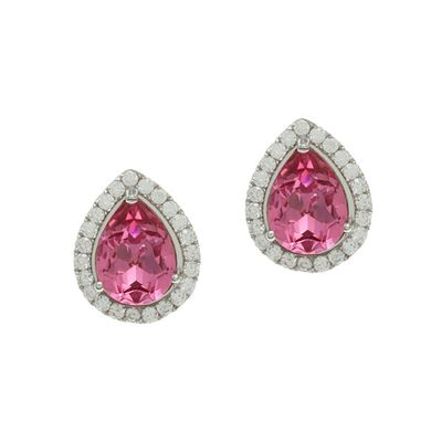 Dazzlers Sterling Silver Rhodium Plated and Simulated Opal with CZ Earrings, MPN: DCE-489