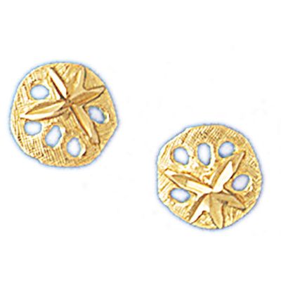 Dazzlers 14k Yellow Gold Sand Dollar Stud Earrings, MPN: DZ-13103