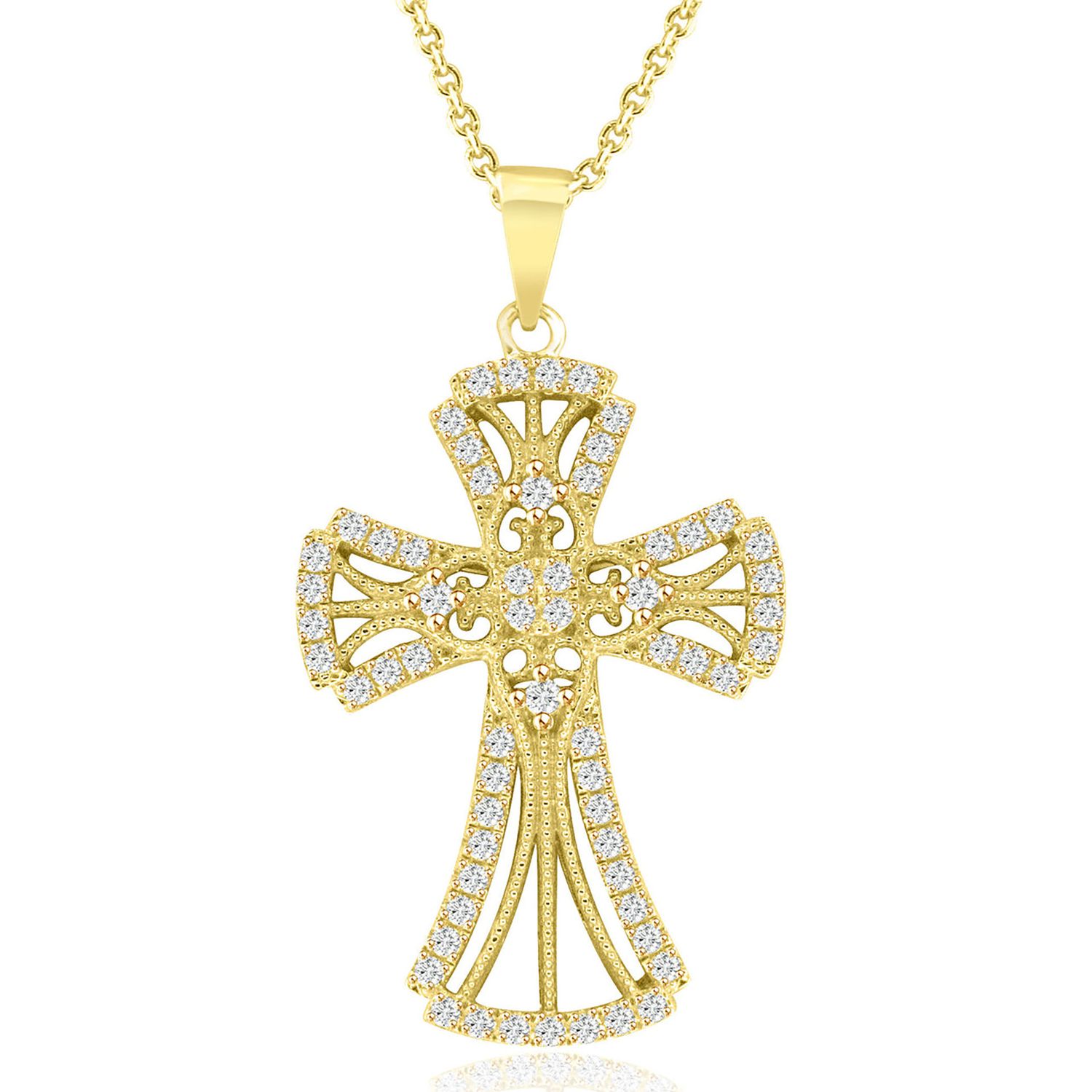 Dazzlers Sterling Silver Gold Plated and CZ Cross Necklace, MPN: DYN-739Y