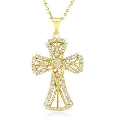 Dazzlers Sterling Silver Gold Plated and CZ Cross Necklace, MPN: DYN-739Y