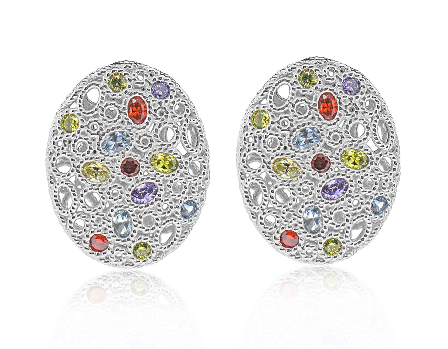 Dazzlers Sterling Silver Rose Gold Plated and Multi-color CZ Earrings, MPN: DCE-411