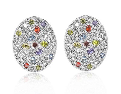 Dazzlers Sterling Silver Rose Gold Plated and Multi-color CZ Earrings, MPN: DCE-411