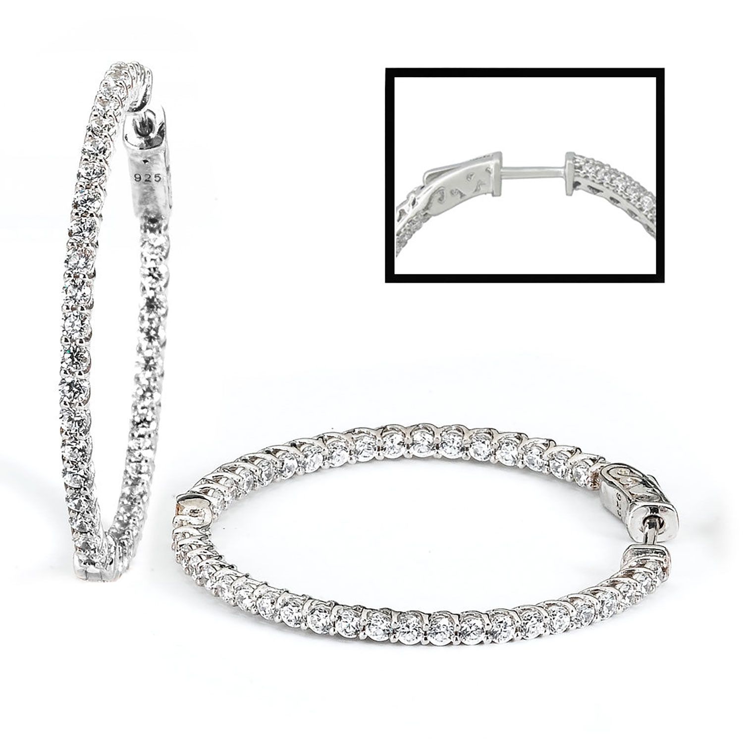 Dazzlers Sterling Silver Rhodium Plated and CZ Hoop Earrings, MPN: DCE-47