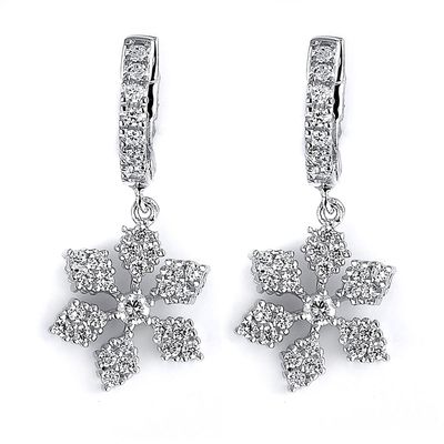 Dazzlers Sterling Silver Rhodium Plated and CZ Snow Flake Dangle Earrings, MPN: DCE-221