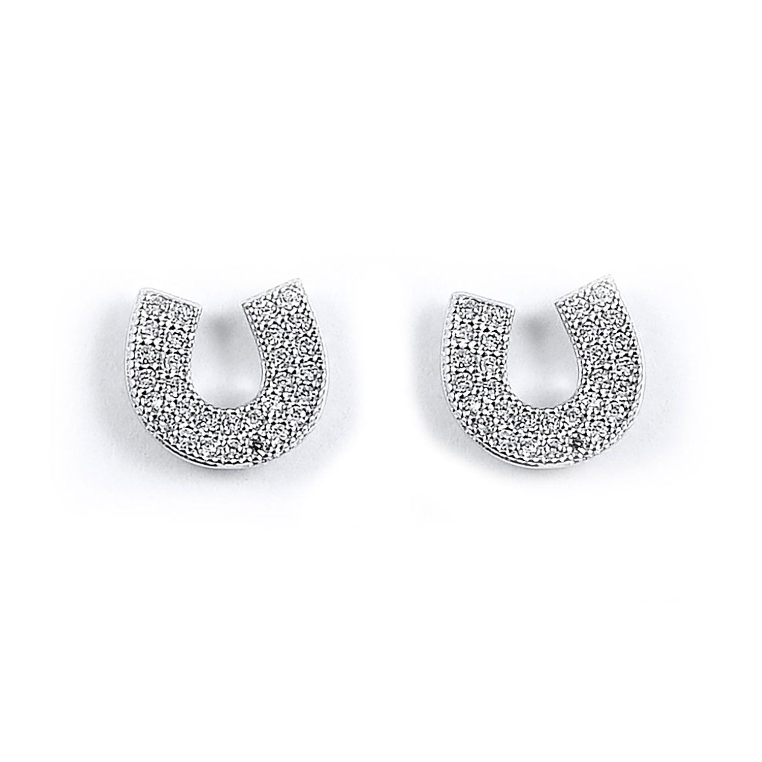Dazzlers Sterling Silver Rhodium Plated and CZ Horseshoe Stud Earrings, MPN: DME-216