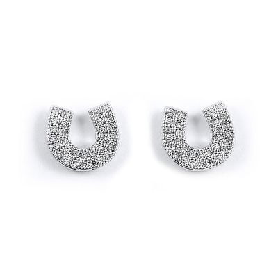 Dazzlers Sterling Silver Rhodium Plated and CZ Horseshoe Stud Earrings, MPN: DME-216