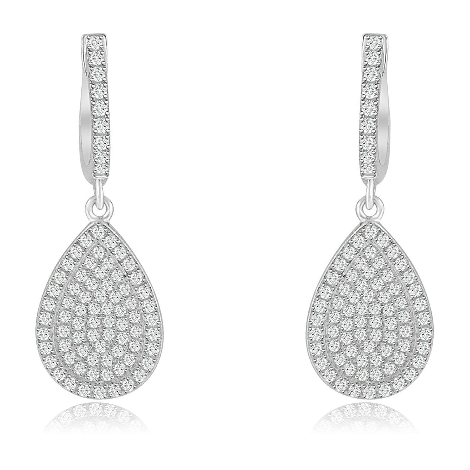 Dazzlers Sterling Silver Rhodium Plated and micro-pave CZ Pear shape Dangle Earrings, MPN: DYE-720