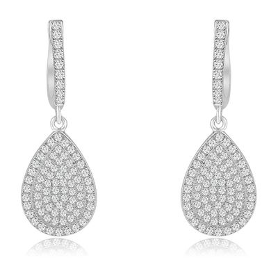 Dazzlers Sterling Silver Rhodium Plated and micro-pave CZ Pear shape Dangle Earrings, MPN: DYE-720