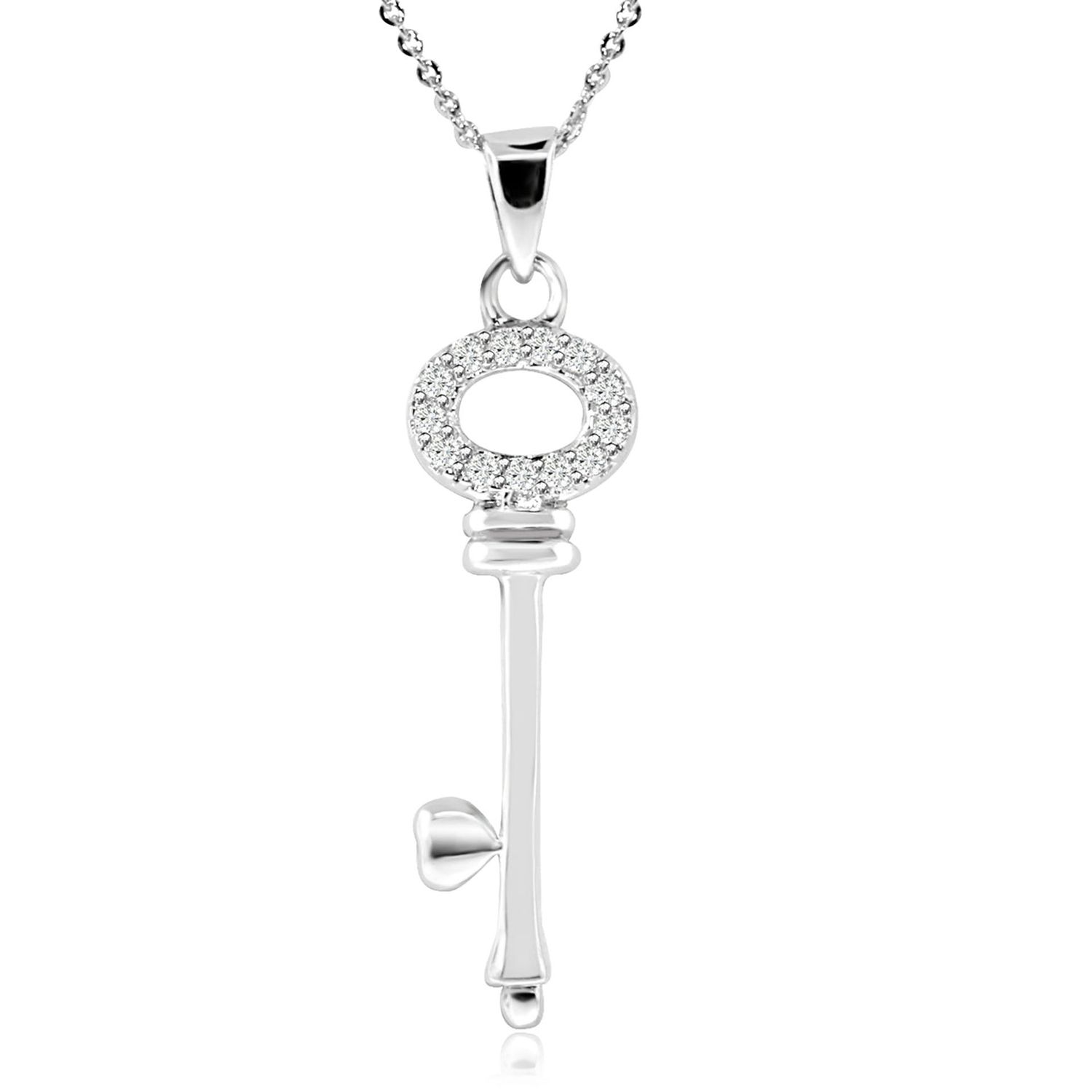 Dazzlers Sterling Silver Rhodium Plated and CZ Key Necklace, MPN: DBN5351