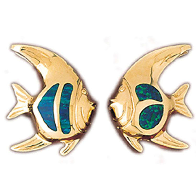 Dazzlers 14k Yellow Gold 3-D Created Opal Fish Earrings, MPN: DZ-14950