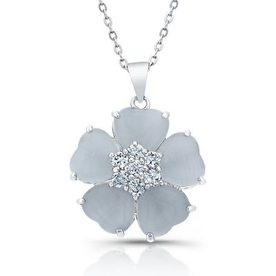 Dazzlers Sterling Silver Rhodium Plated and CZ Flower Necklace, MPN: DBN1140