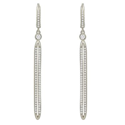 Dazzlers Sterling Silver Rhodium Plated and CZ Drop Line Earrings, MPN: DCE-654