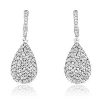 Dazzlers Sterling Silver Rhodium Plated and micro-pave CZ Pear shape Dangle Earrings, MPN: DYE-708