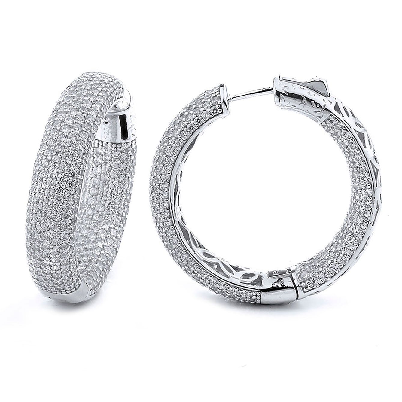 Dazzlers Sterling Silver Rhodium Plated and micro-pave CZ Hoop Earrings, MPN: DCE-312