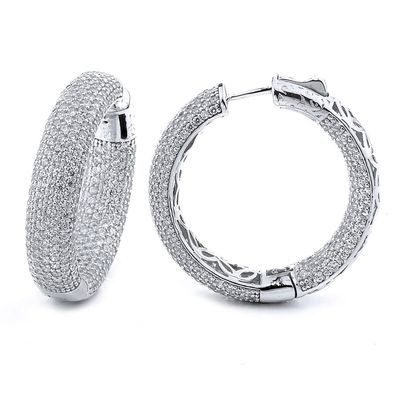 Dazzlers Sterling Silver Rhodium Plated and micro-pave CZ Hoop Earrings, MPN: DCE-312
