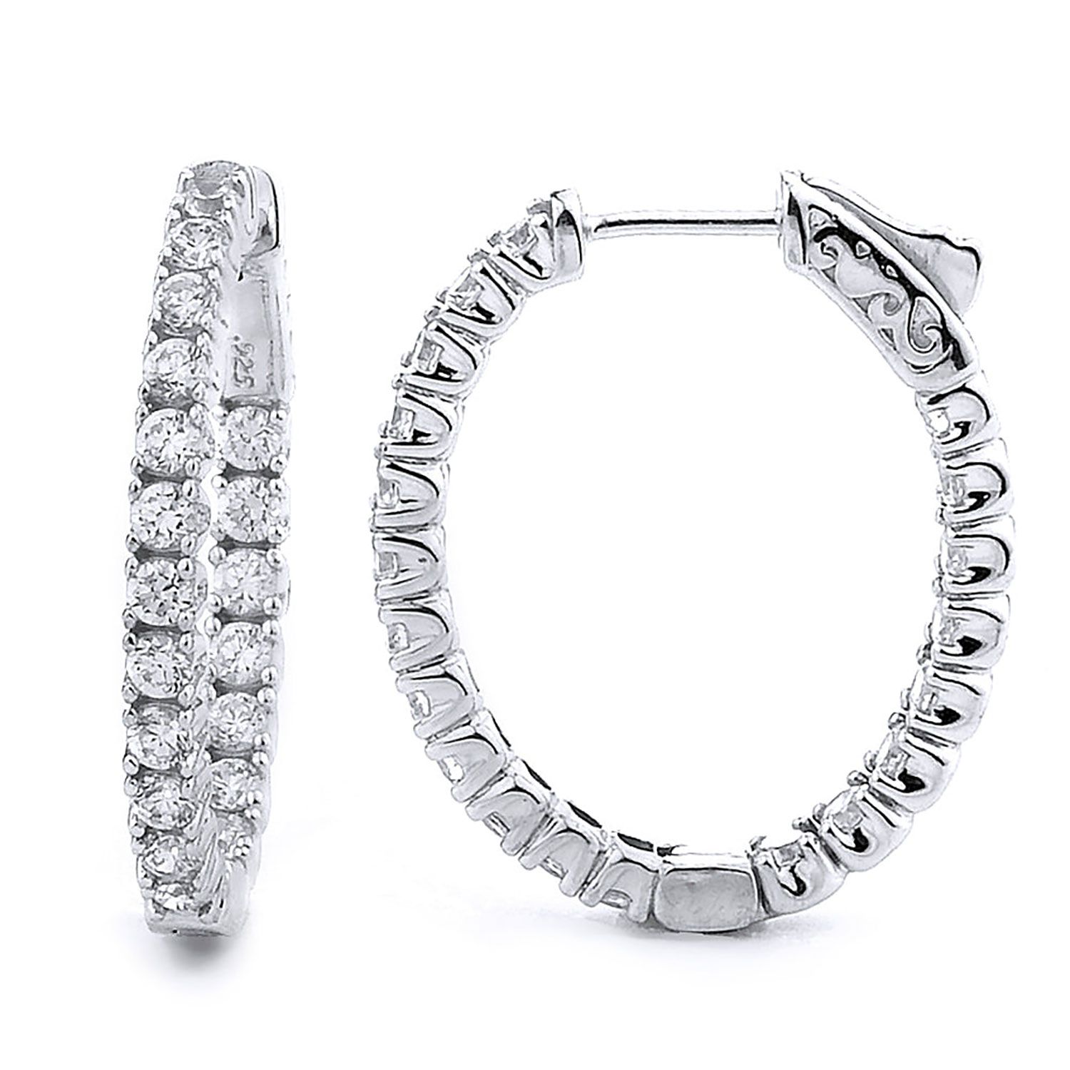 Dazzlers Sterling Silver Rhodium Plated and CZ Oval Hoop Earrings, MPN: DCE-384