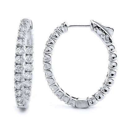 Dazzlers Sterling Silver Rhodium Plated and CZ Oval Hoop Earrings, MPN: DCE-384