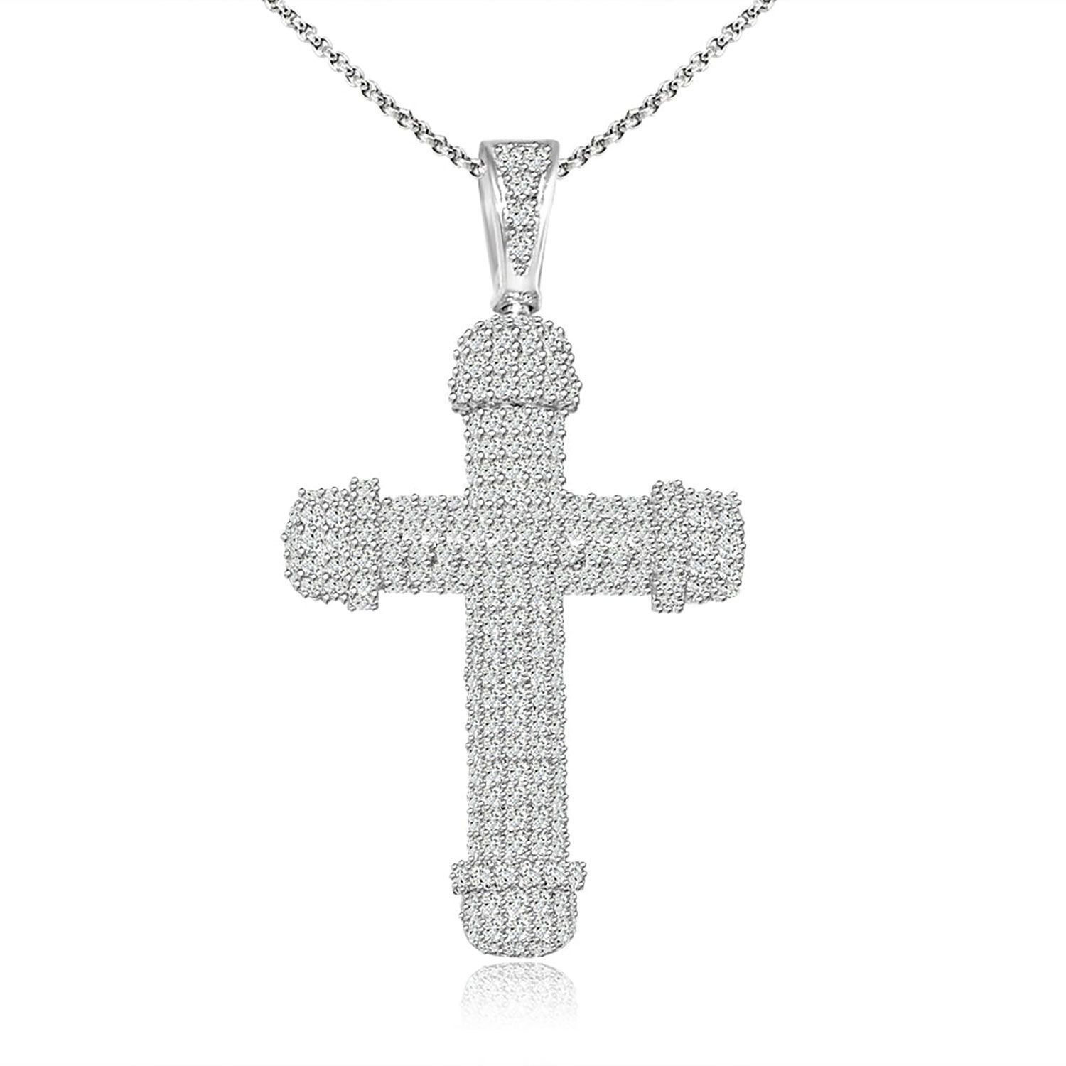 Dazzlers Sterling Silver Rhodium Plated and micro-pave CZ Cross Necklace, MPN: DYN-701