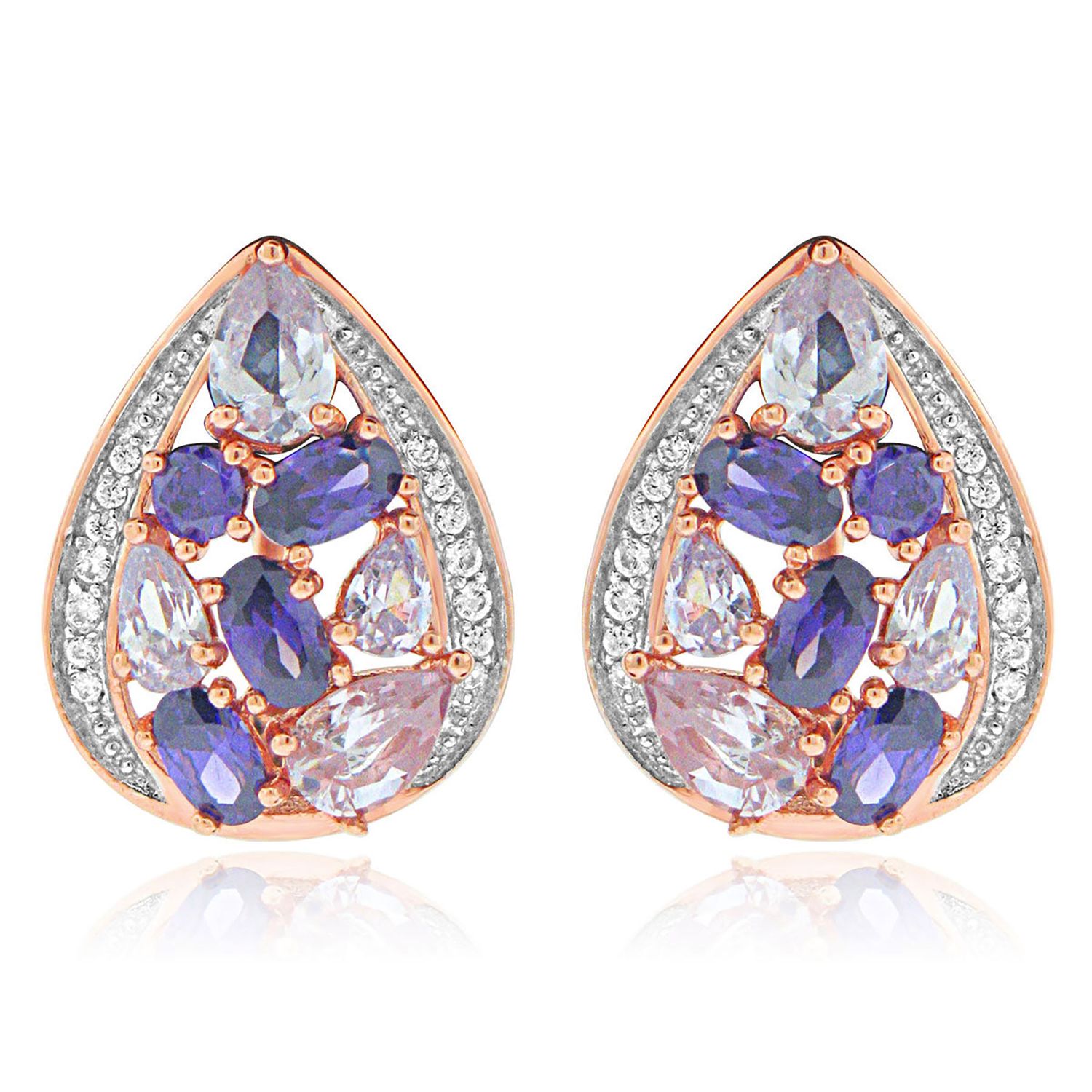 Dazzlers Sterling Silver Rose Gold Plated with Multi-Color CZ Teardrop Earrings, MPN: DSE-804P