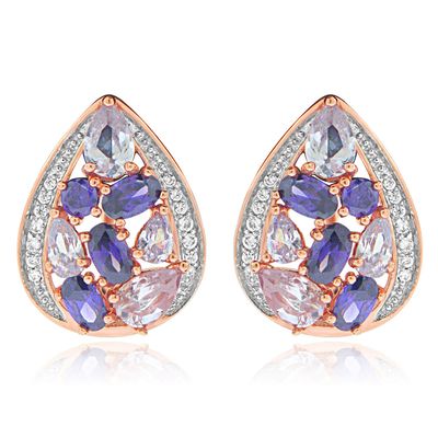 Dazzlers Sterling Silver Rose Gold Plated with Multi-Color CZ Teardrop Earrings, MPN: DSE-804P