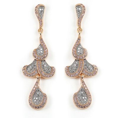Dazzlers Sterling Silver Rose Gold Plated and CZ Dangle Earrings, MPN: DME-280P