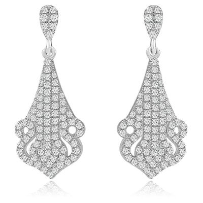 Dazzlers Sterling Silver Rhodium Plated and CZ short Dangle Earrings, MPN: DYE-709