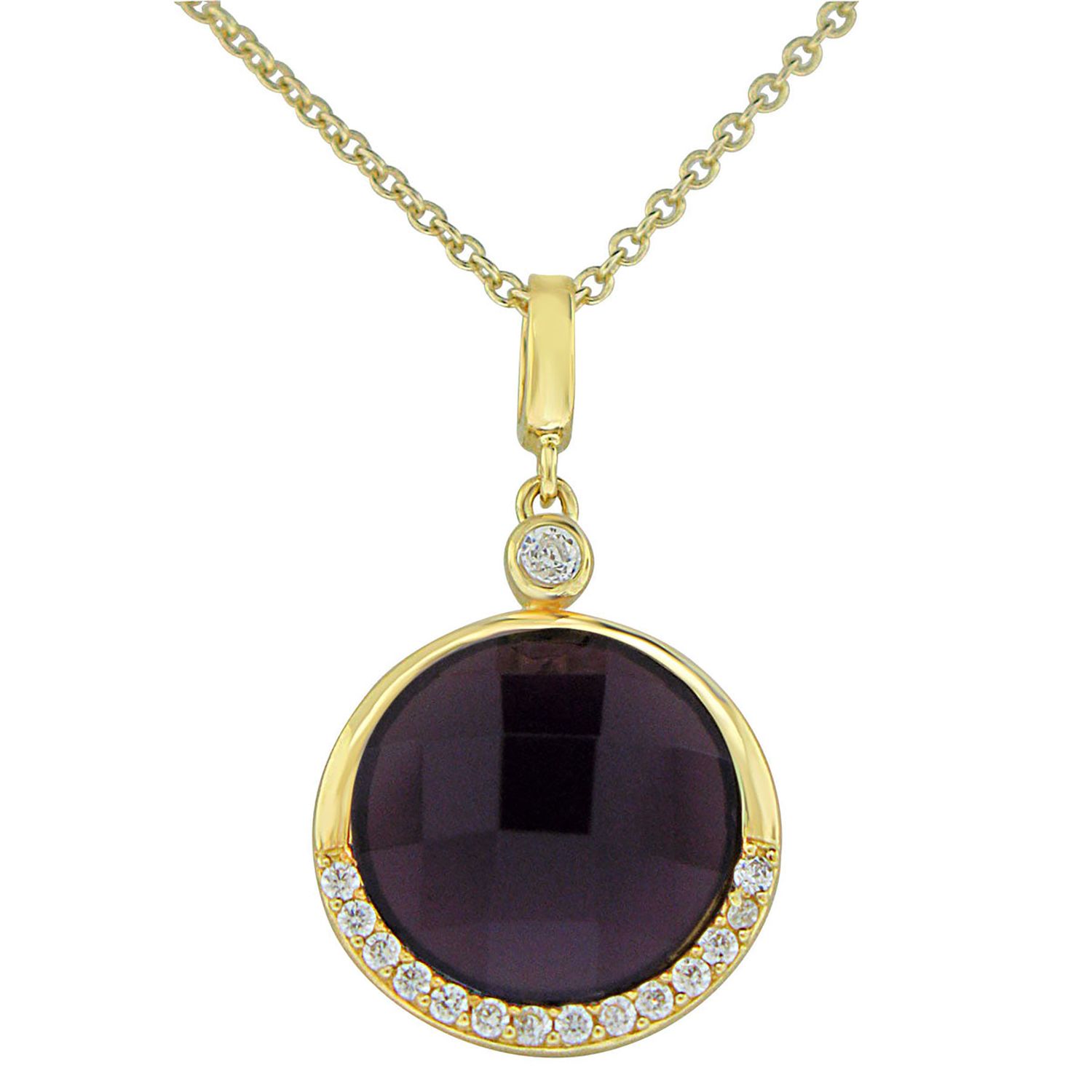 Dazzlers Sterling Silver Gold Plated Round with Simulated Amethyst and CZ Necklace, MPN: DSP-812Y